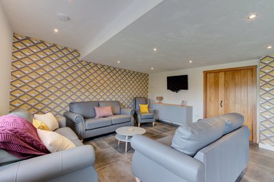 Living room in disabled-friendly lakeside lodge in Lancashire