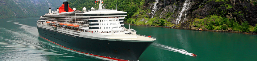 Cunard cruise ship sailing in the Norwegian Fjords