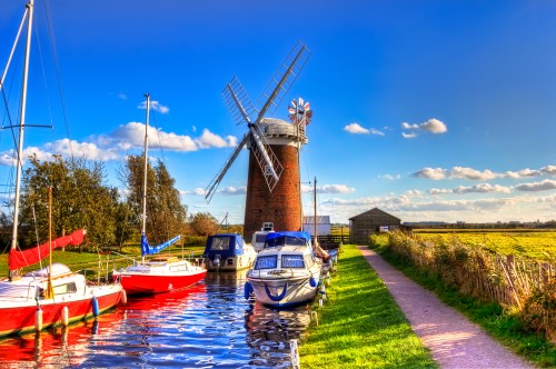 Norfolk Broads canal and windmill