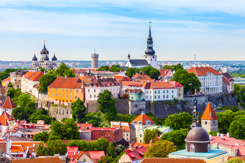 View across Tallinn's medieval Old Town on a sunny day