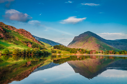 Beautiful view of Buttermere lake and surrounding green mountains in the Lake District, Cumbria, UK