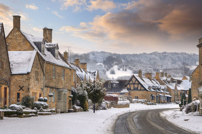 snow on rooftops