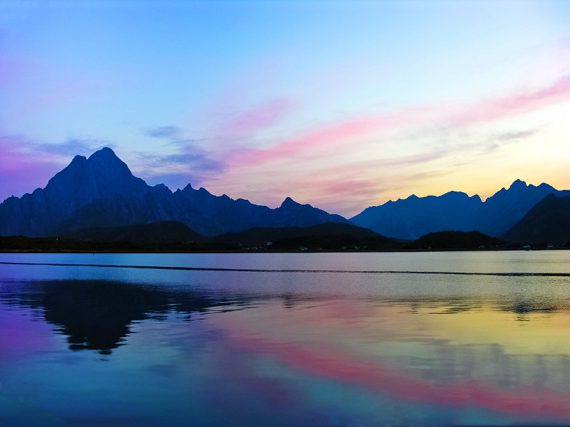 Blue and pink sky over northern Norway