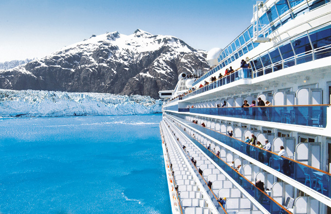 Princess cruise ship near a glacier in Alaska
