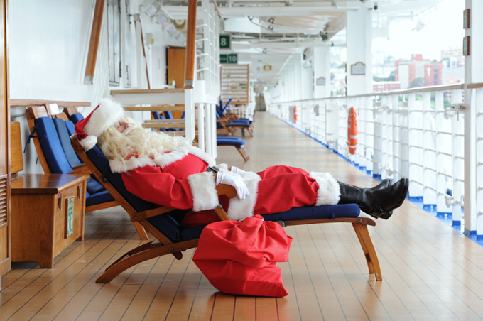 Santa Claus sleeping on a Princess cruise