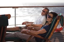 Cunard passengers relaxing on deck