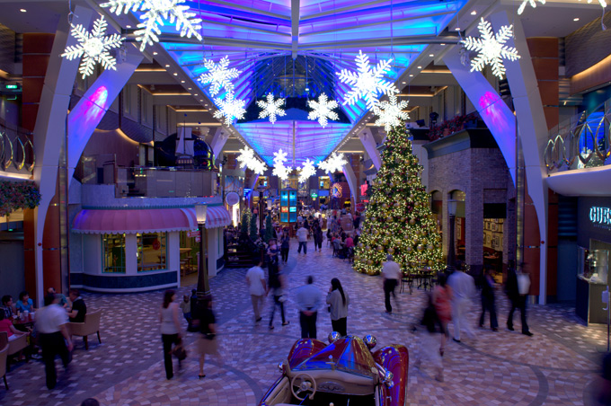 Royal Caribbean deck in the evening at Christmas