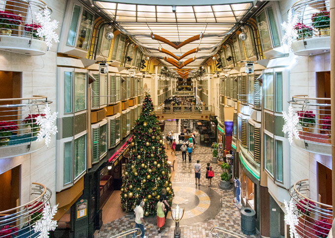 Christmas shopping promenade on Royal Caribbean cruise ship