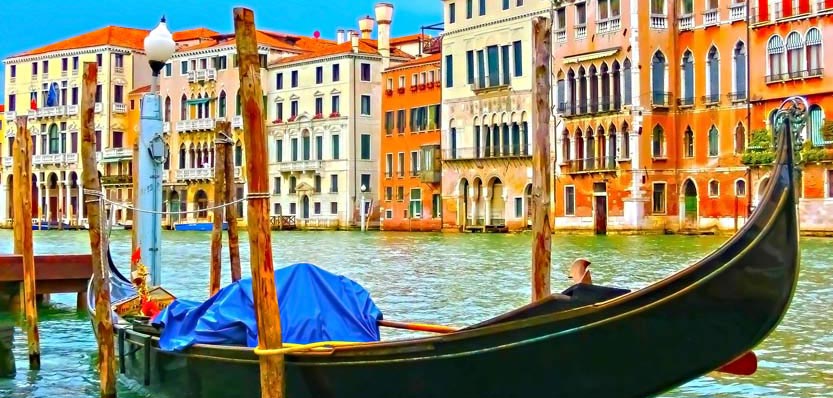 Gondola on a canal in Venice