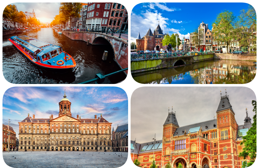 Collage of sights in Amsterdam