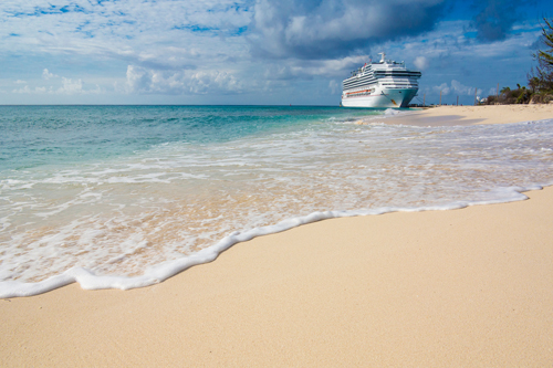 A cruise ship approaching the fine sands of Grand Turk Island in the Caribbean