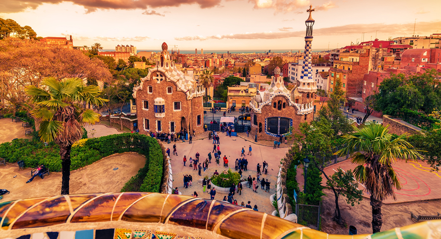 The colourful Park Güell in Barcelona, Spain
