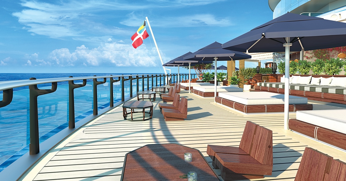 Sun beds on Virgin Voyages cruise ship
