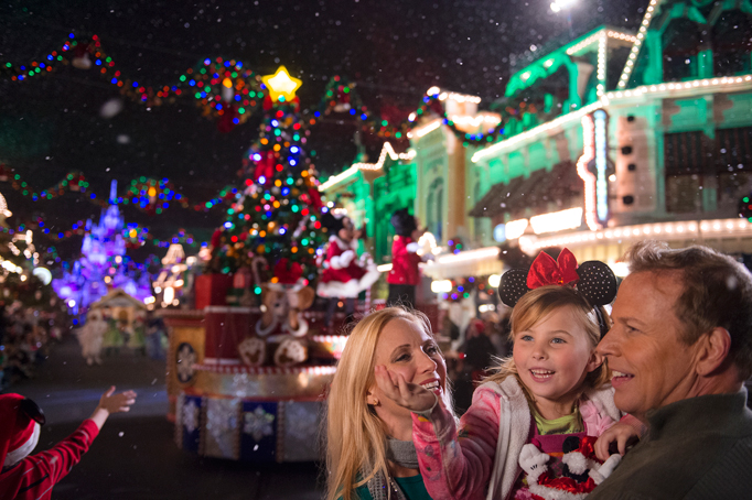 Family at Christmas parade at Walt Disney World Resort Florida