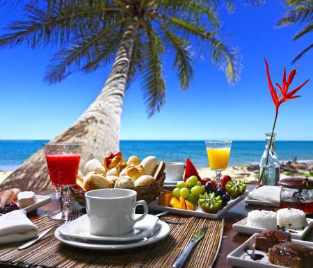 Luxury breakfast on a tropical beach