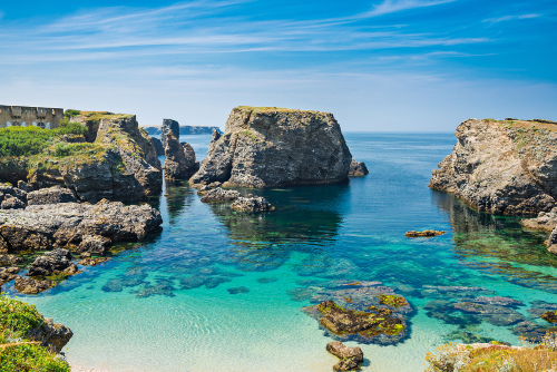 Beach and blue sea in Brittany, France
