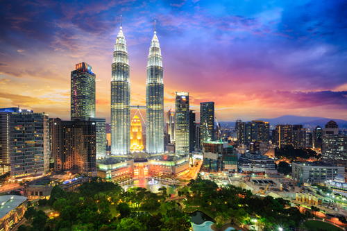 Kuala Lumpur skyline and Petronas Twin Towers at night