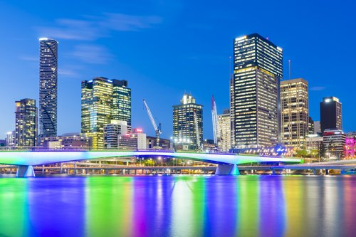 Illuminated skyscrapers in Brisbane, Australia