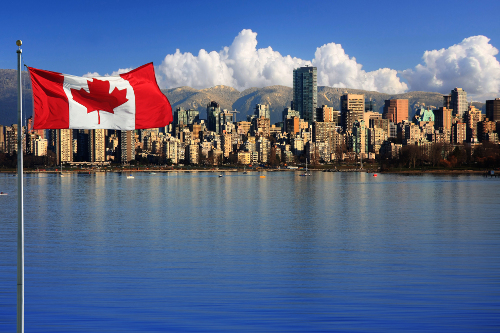 Canadian flag and Vancouver