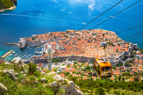 Dubrovnik cable car travelling over the city