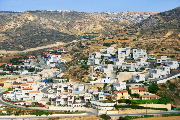 White houses in the hills in Pissouri village, Cyprus