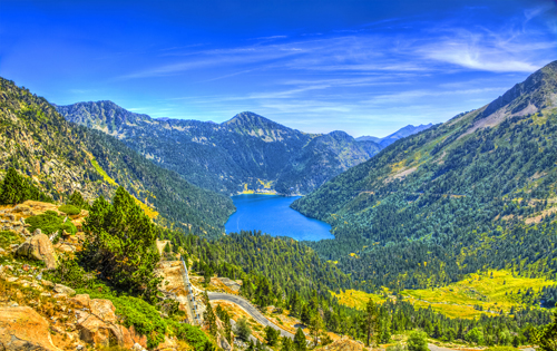 Beautiful view of Lake Oredon among the mountains of the French Pyrenees