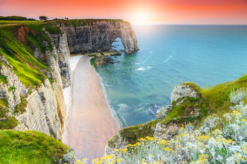 Beach and cliffs in Normandy, France
