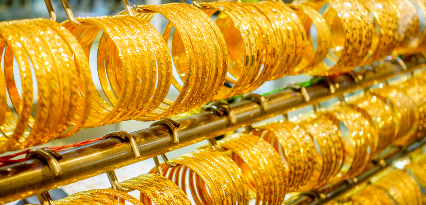 Gold bracelets in a Dubai store, UAE