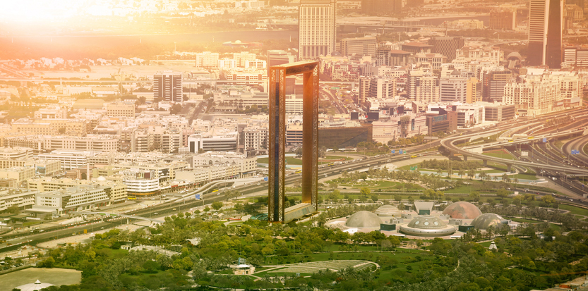 The Dubai Frame and Dubai city, UAE