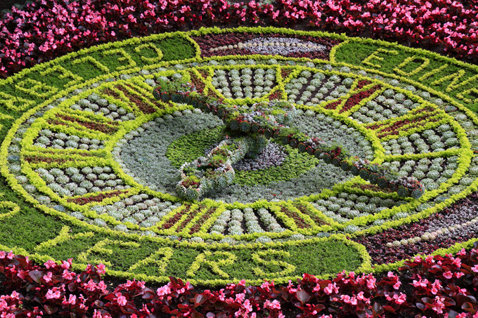 Clock made of flowers in Princes Street Gardens, Edinburgh
