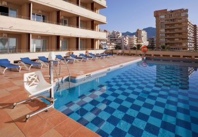 Accessible hotel swimming pool with pool hoist in Fuengirola, Costa del Sol, Spain