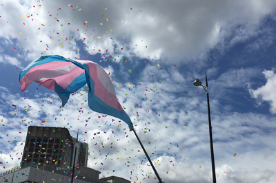 Birmingham gay pride parade flag and confetti