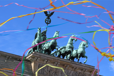 Brandenburg Gate in Berlin during Pride celebration