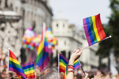 Pride flags at London gay pride march