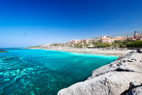 Sunny beach and clear blue sea in Tenerife